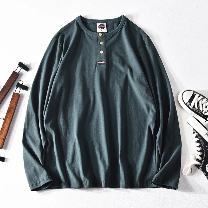 

2022 Autumn New Men's Fashion Simple Long Sleeve O-neck Pure Cotton Solid T-shirt Bottomed Shirt Retro American Casual Tops