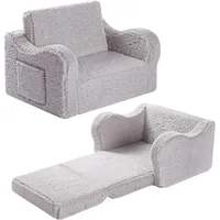 Kids Chairs for Toddler, 2-in-1 Toddler Soft Sherpa Couch Fold Out, Convertible Sofa to Lounger for Girls and Boys, Grey 1