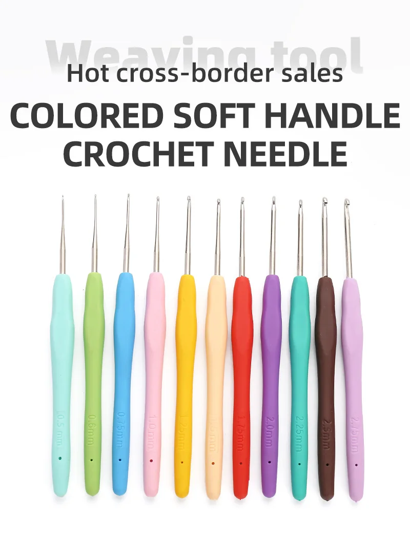 Description Picture 2 of itemColorful TPR Crochet Hooks Kits Soft Handle Aluminum Crochet Needle Lace Yarn Weave Fine Head Knitting Needles Set Weaving Tools