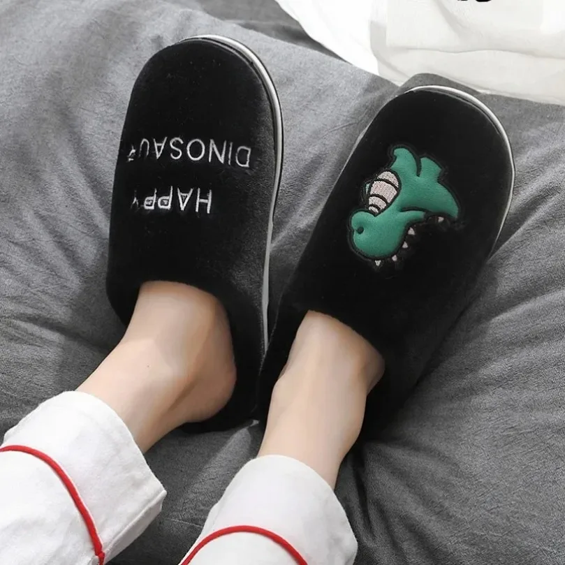 

Fuzzy Slipper Women Bear Dog Panda Winter Fur Contton Warm Non Slip Grip Home Indoor Lazy Female Plush Floor Shoe Flat Male Men