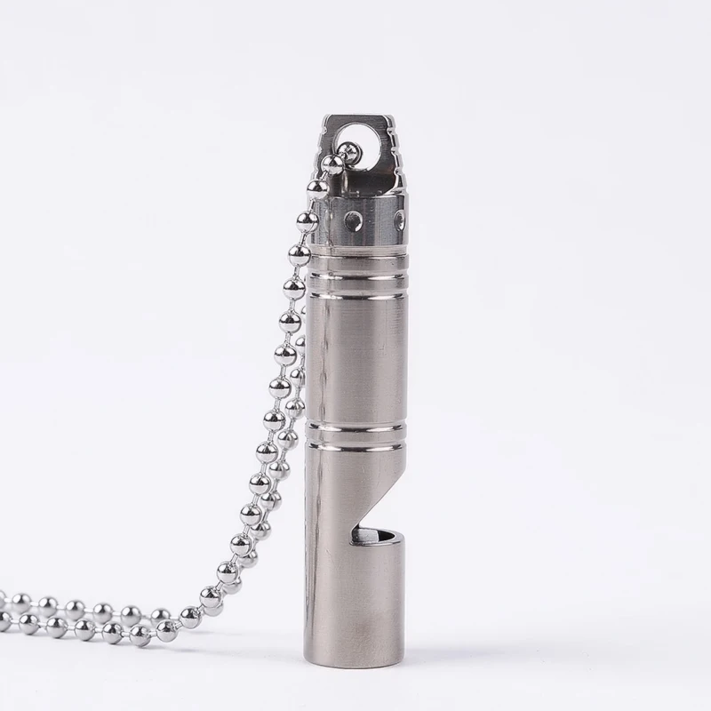 Dog Training Titanium Alloy Whistle With Stainless Steel Neck Chain High Decibel Whistle Outdoor Survival Keychain
