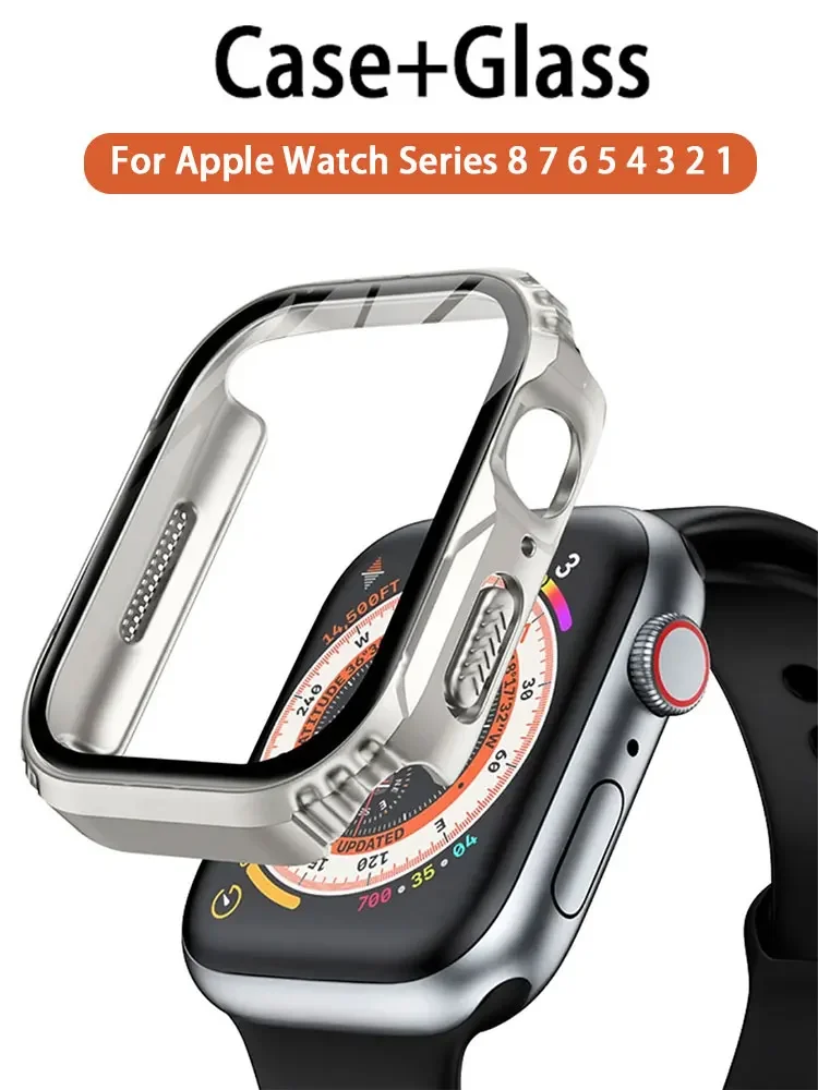 Vetro + Cover Per Apple Watch Case 9 8 7 6 Se 5 4 Iwatch Accessorie Screen Protector Cover Apple Watch Serie 45Mm 44Mm 40Mm 41Mm