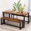 3-Piece Dining Table Set for 4, 43'' Dining Room Table Set with 2 Benches, Space-Saving Dinette Table with Metal Frame MDF Board 6
