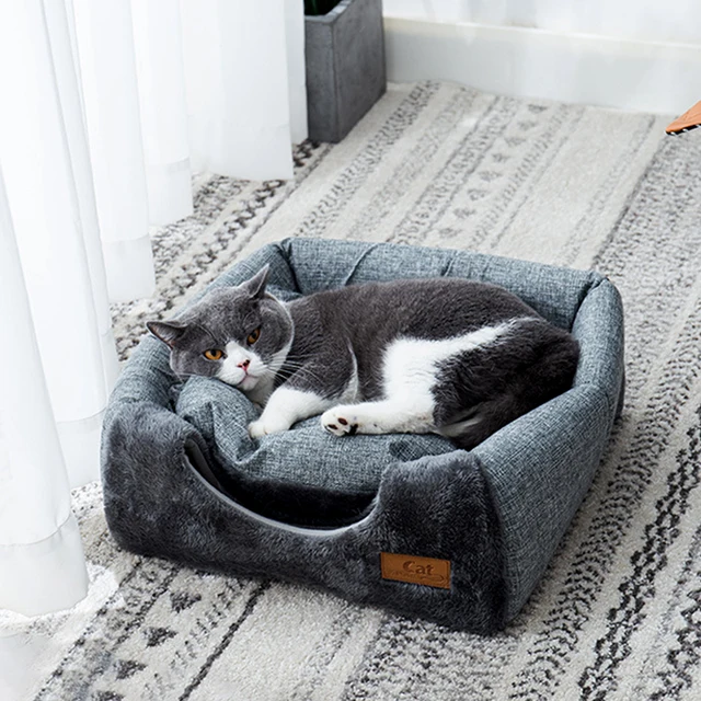 Foldable Dual-use Triangle Cat Nest Closed Cat House Pet Nest Warm and Thickened Deep Sleep Dog Nest Pet Supplies Closed Cat Bed 4
