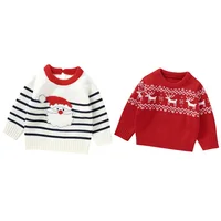 Toddler Kids Baby Boys Girls Autumn Winter Christmas Sweaters Crewneck Santa/Elk Embroidery Pullover Knitwear Jumpers Tops 1
