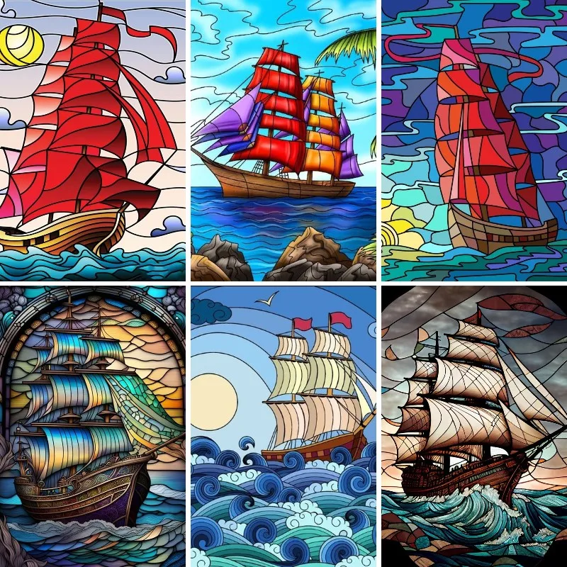 

Алмазная живопись, новый продукт 2024, алмазная вышивка «сделай сам», красный парусник, полная квадратная круглая дрель, украшение для гостиной комнаты, подарок