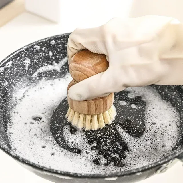 Brosse à vaisselle de cuisine avec manche en bois et noix de coco en sisal, outils de nettoyage multifonctions, brosse à récurer 3