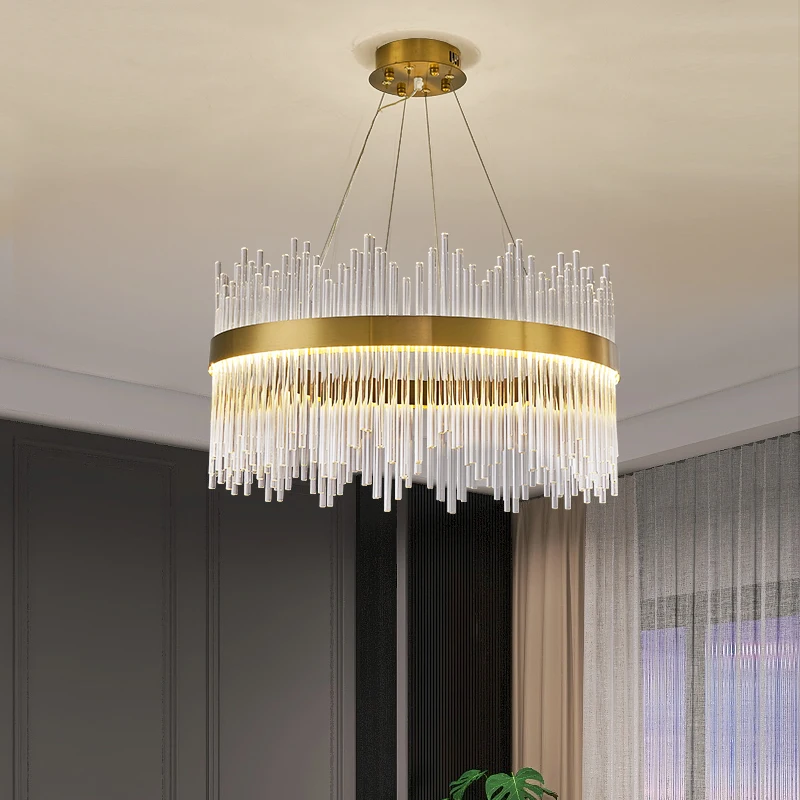 

Crystal living room chandelier modern minimalist dining room lighting villa dining room circular ring creative lighting