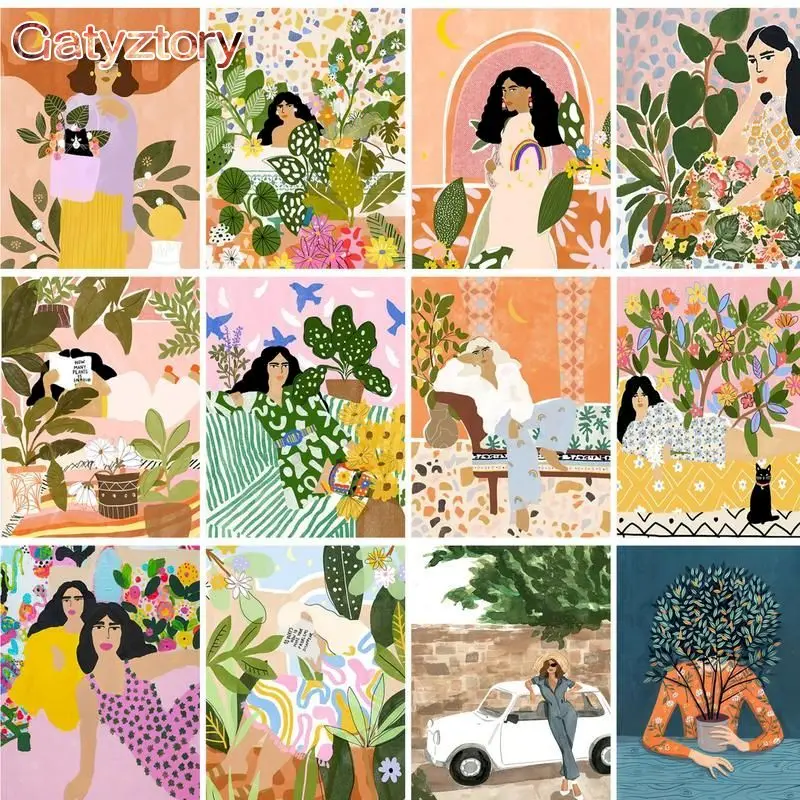 

GATYZTORY Frame DIY Painting By Numbers Girl And Plants Picture Canvas By Numbers Acrylic Wall Art Picture Home Decor Diy Gift