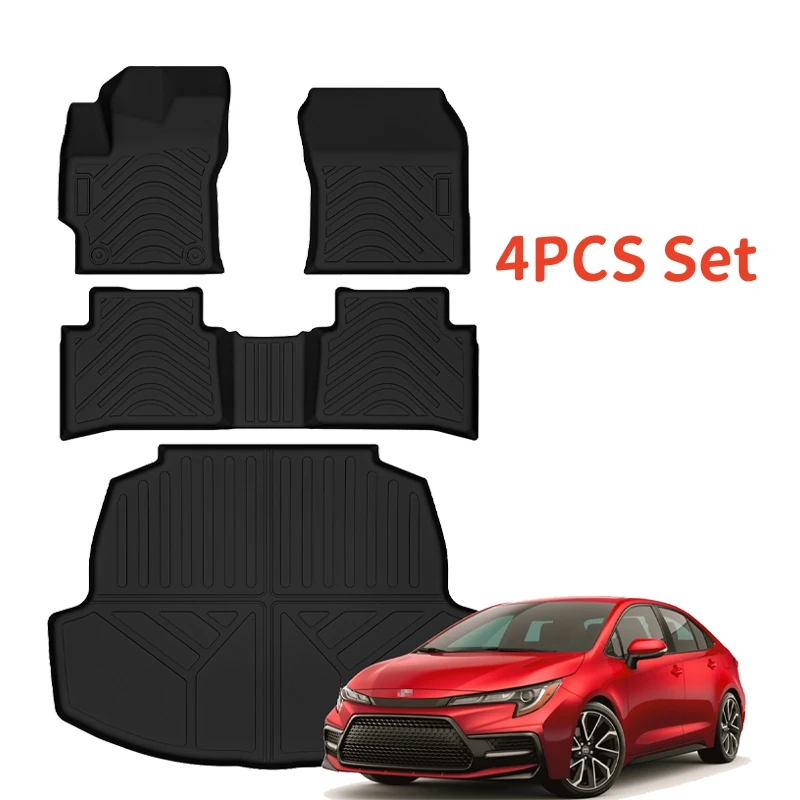 AIPOIL Tappetini Auto In TPE Per Toyota Corolla 2014-2019 - Set Completo 3 File (Anteriori, Posteriori, Bagagliaio) - Antiscivolo, Impermeabili, Facili Da Pulire, Nero - 3
