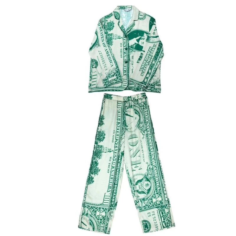 Silk Original Design Dollar Pajamas for Women Autumn Long Sleeve Thin Two Piece Homewear Leisure Tops Can Be Worn Outside Lovers