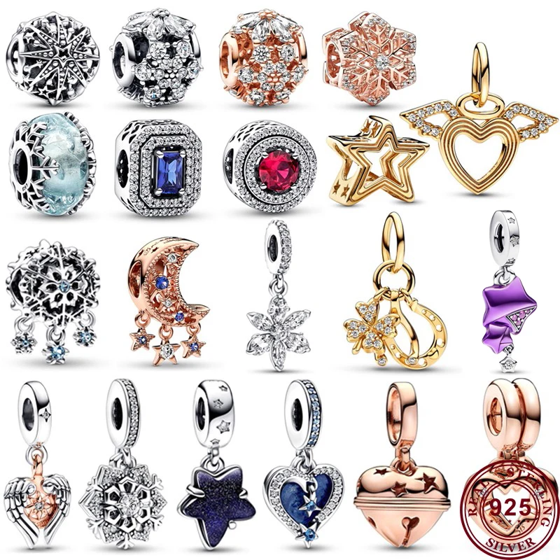2022 Winter New 925 Silver Snow Crystal Love Heart Angel Charm For Christmas Women's Original Bracelet High Quality DIY Jewelry 2022 new winter short women s 90% white duck down jacket casual candy color warm bread jacket women s hooded loose snow jacket