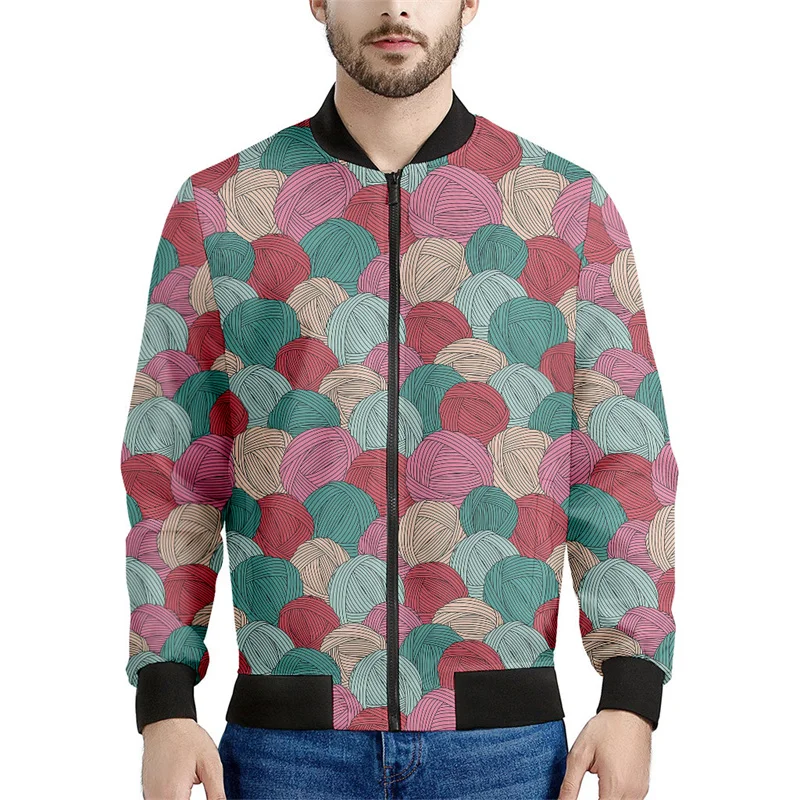 thumbnail image 1 of Chaquetas con estampado 3D de bolas de lana de colores para hombres y niños, sudadera de primavera y otoño, chaqueta bomber informal con cremallera, abrigo, 1 of 5