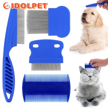 Peine antipulgas para mascotas, 4 piezas con dientes de alta resistencia, duradero, removedor de manchas, juego de Peine de aseo para perros y gatos, flotador efectivo 1