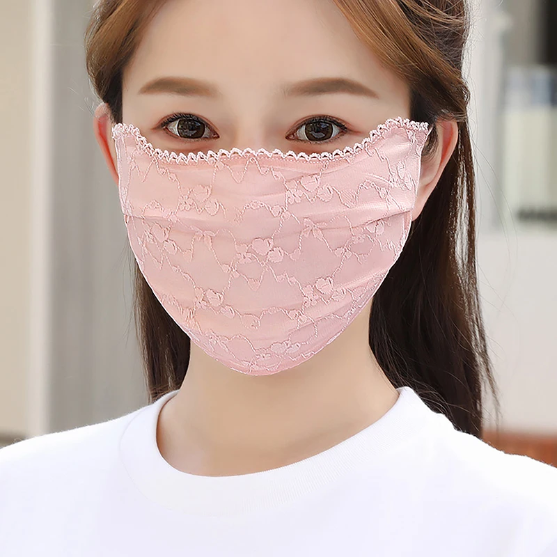 Universal Thin Ice Silk Sunscreen Lace Mask Sunshade Solid Color Sunscreen Face Cover Strap Hanging Ear UV Protection Mask