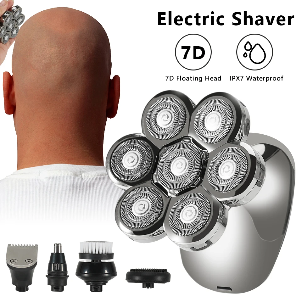 Barbeador Elétrico Recarregável Masculino em 7d Cabeça Flutuante Barbear à Prova Dágua Aparador de Pelos Barbear Seco e Molhado Kit de Beleza