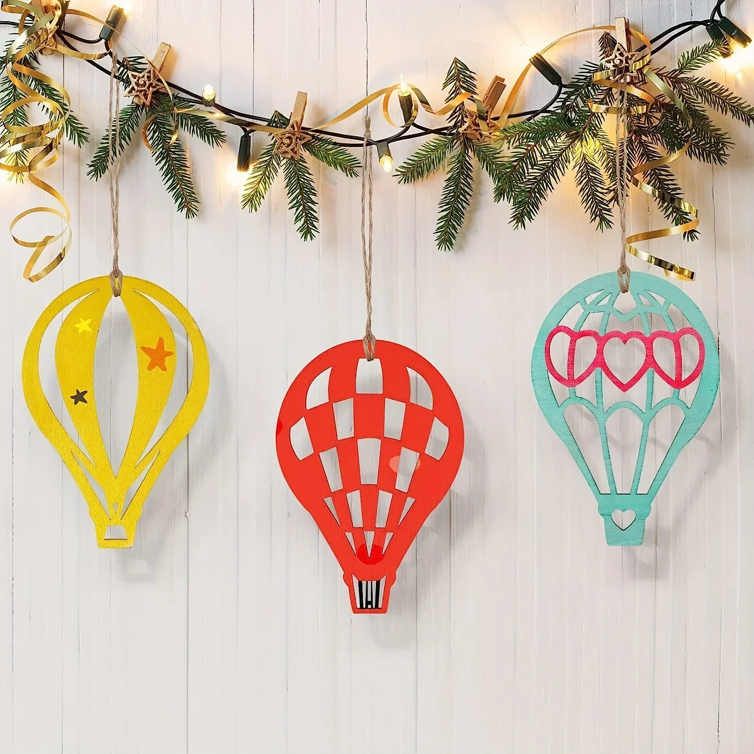 30 Pieces Unfinished Hot Air Balloon Wooden Decorations Hot Air Balloon Wooden Cutouts For DIY Home Decorations 5