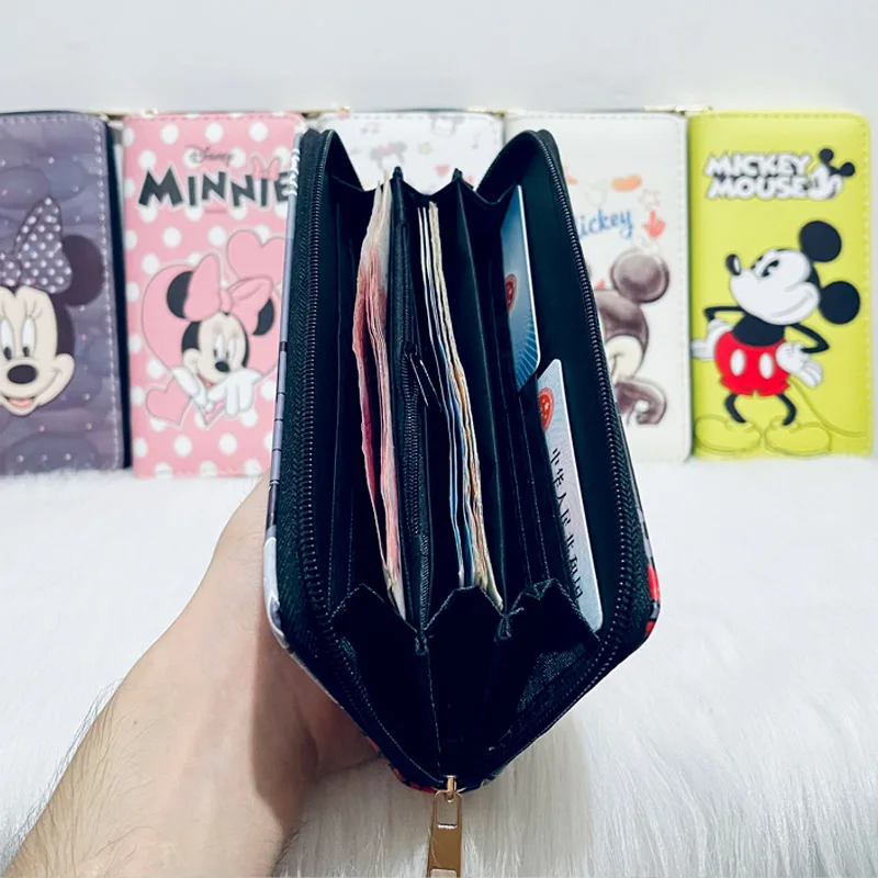 Disney Woman Long Wallet Cartoon Mickey Mouse Coin Bag Cute Minnie PU Leather Girl Card Package Children Holder Clutch 6