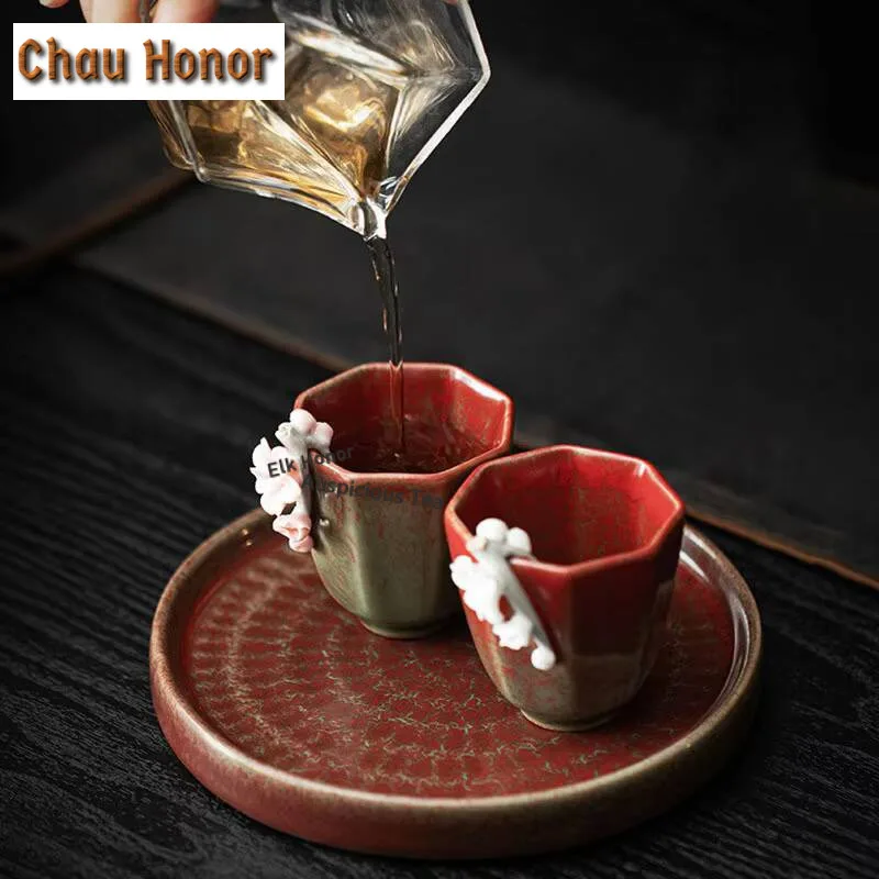 Creative Garnet Red Ceramic Pot Bearing Plate Hammer Pattern Dry Bubble Tray Teapot Holder Tea Table Fruit Plate Kung Fu Teaset