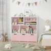 Toy Storage Cabinet with 3 Movable Drawers & 6 Cubes, Bookshelf with Hidden Wheels, Kids Bookcase Toy Storage Organizer 4