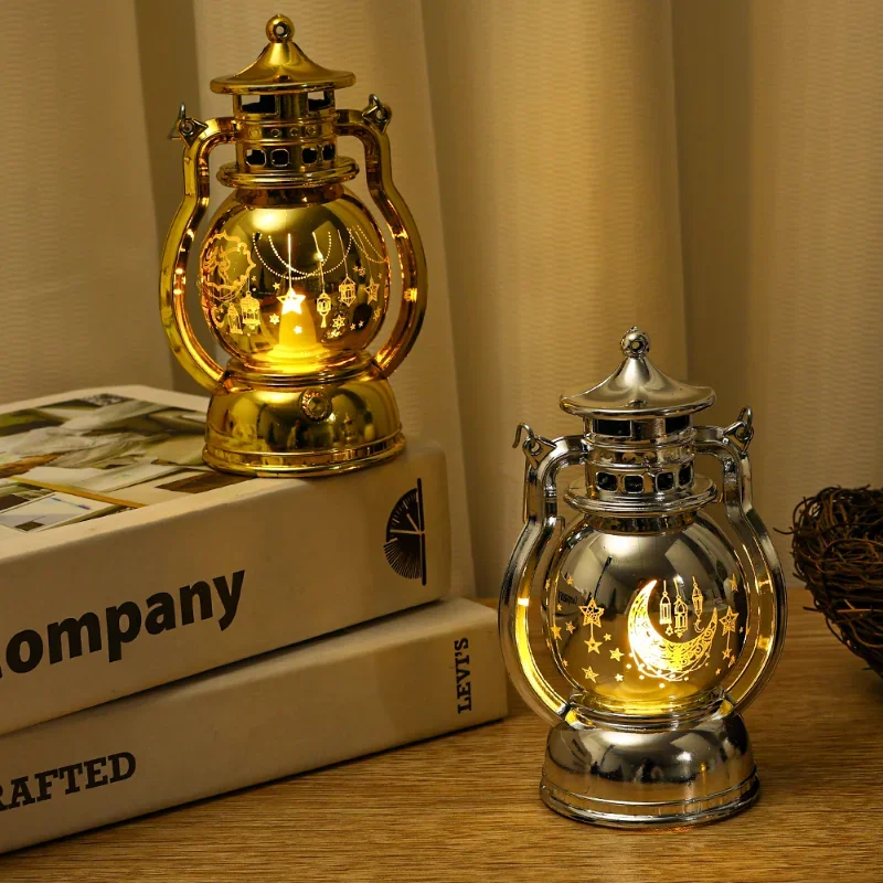 Eid Mubarak LED Warm Retro Night Light Portable Metal Plastic Portable Lantern Home Table Wall Lighting Ramadan Party Decoration - Image 3