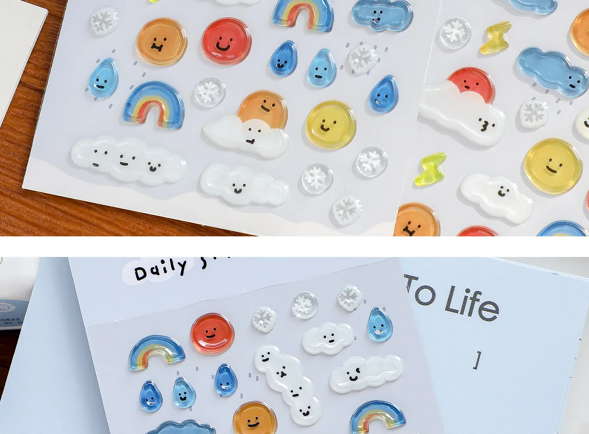 Koreanischer Import BONITO Kreatives Wetter-Symbol Regenbogen-Gelee PVC-Aufkleber Scrapbooking DIY Journal Schreibwaren Aufkleber Geschenk B6139 – Detail 11