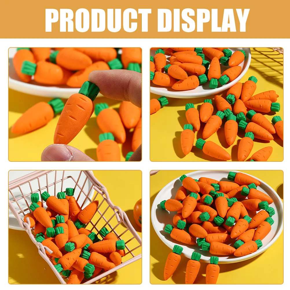 50pcs 당근 지우개 귀여운 야채 모양의 연필 지우개 Tpr 안전 고무 학교 문구 용품 대량 미니 지우개