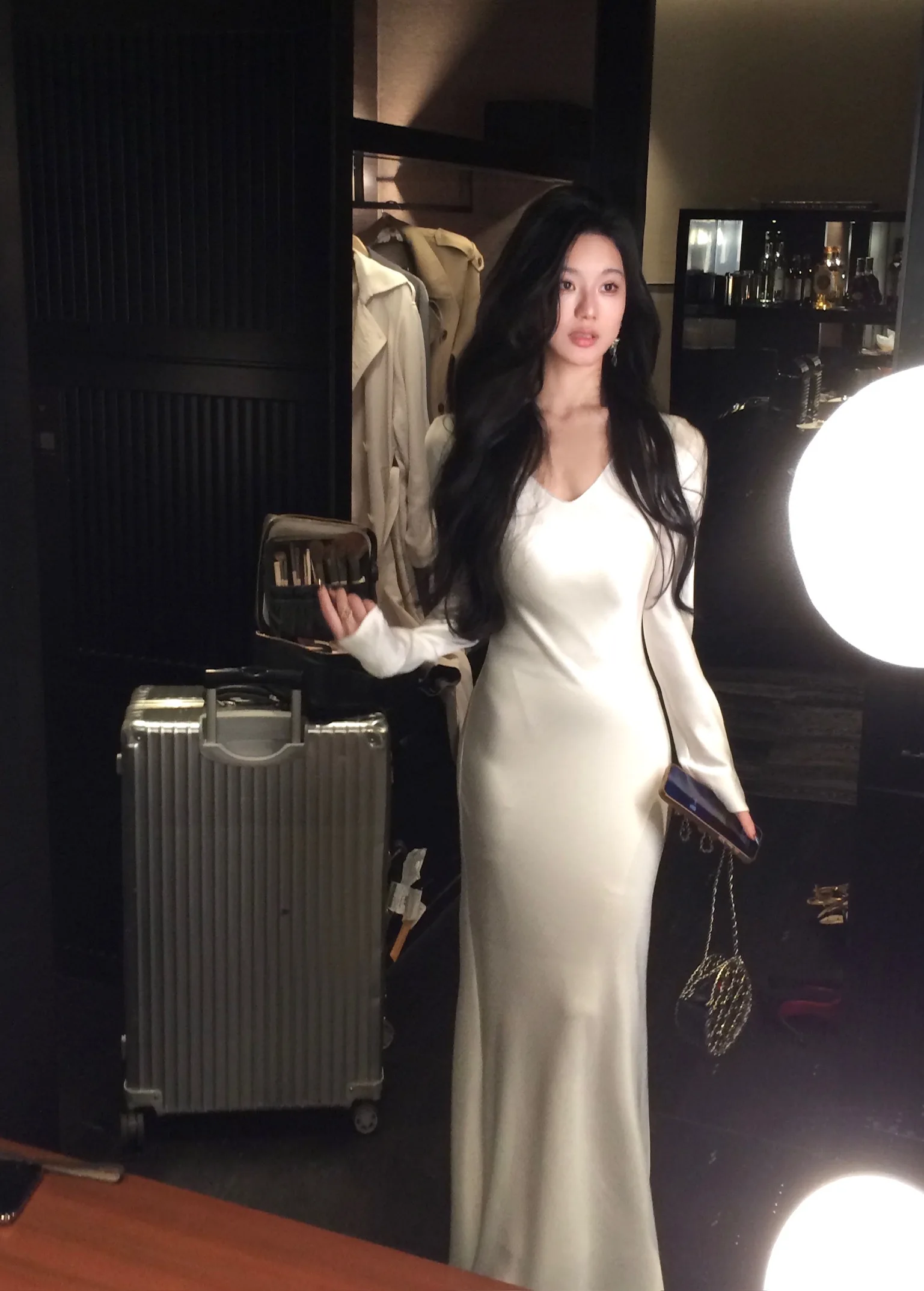 Vestidos largos de satén de otoño para mujer, vestido de fiesta de noche para boda, vestido de graduación, vestido de sirena de una pieza con cuello en V y mangas largas