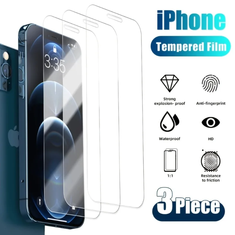 

3 Pack Of Tempered Glass Screen Protectors For iPhone 12 13 15 11 14 Pro Max X XR XS Max 7 8Plus Protective Film
