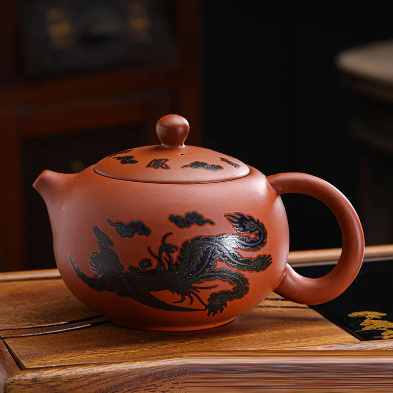 Chinese Style Teapot Change Color When Exposed To Heat, Purple Mud, Kung Fu Household, Pure Handmade, 350ML, Xishi Tea Pots, 1Pc