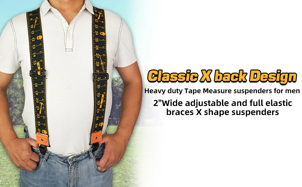 Suspenders Man For Pants 2" Wide Adjustable and Elastic Braces X Shape With Strong Clips - Heavy Duty Elastic Braces For Men