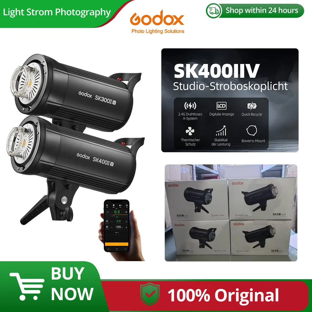 Flash de Estudio Compacto Profesional Godox 2.4G X System SK300IIV SK400IIV SK400II-V SK300II-V para Fotografía y Transmisión en Vivo