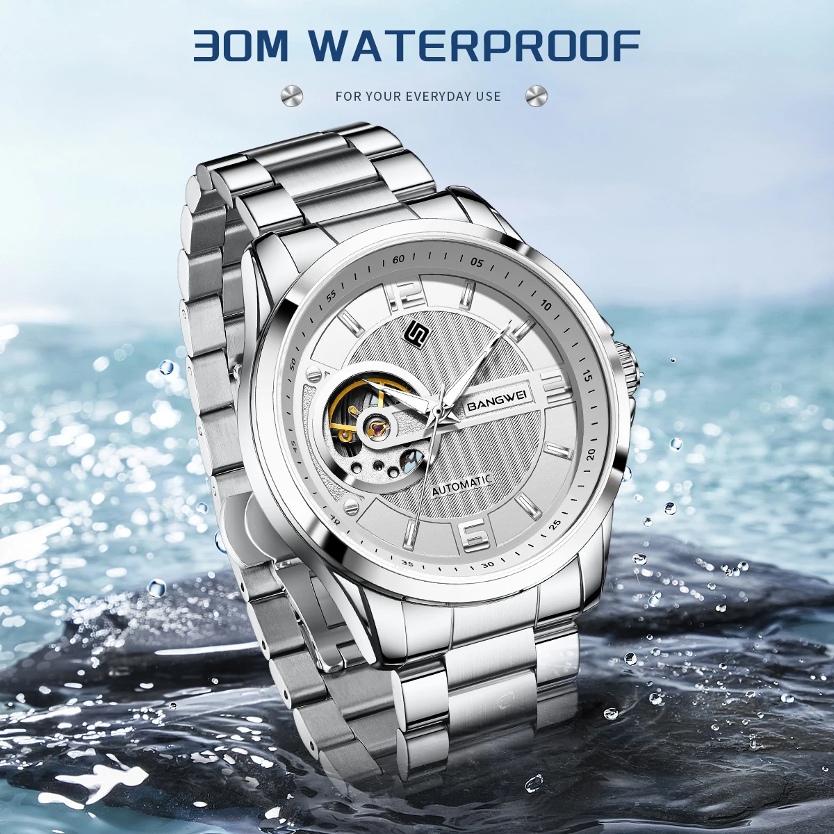 BANGWEI Men's Mechanical Wristwatches Top Brand Luxury Automatic Watch For Men Fashion Sport Diving Watch Men Montre Homme+BOX