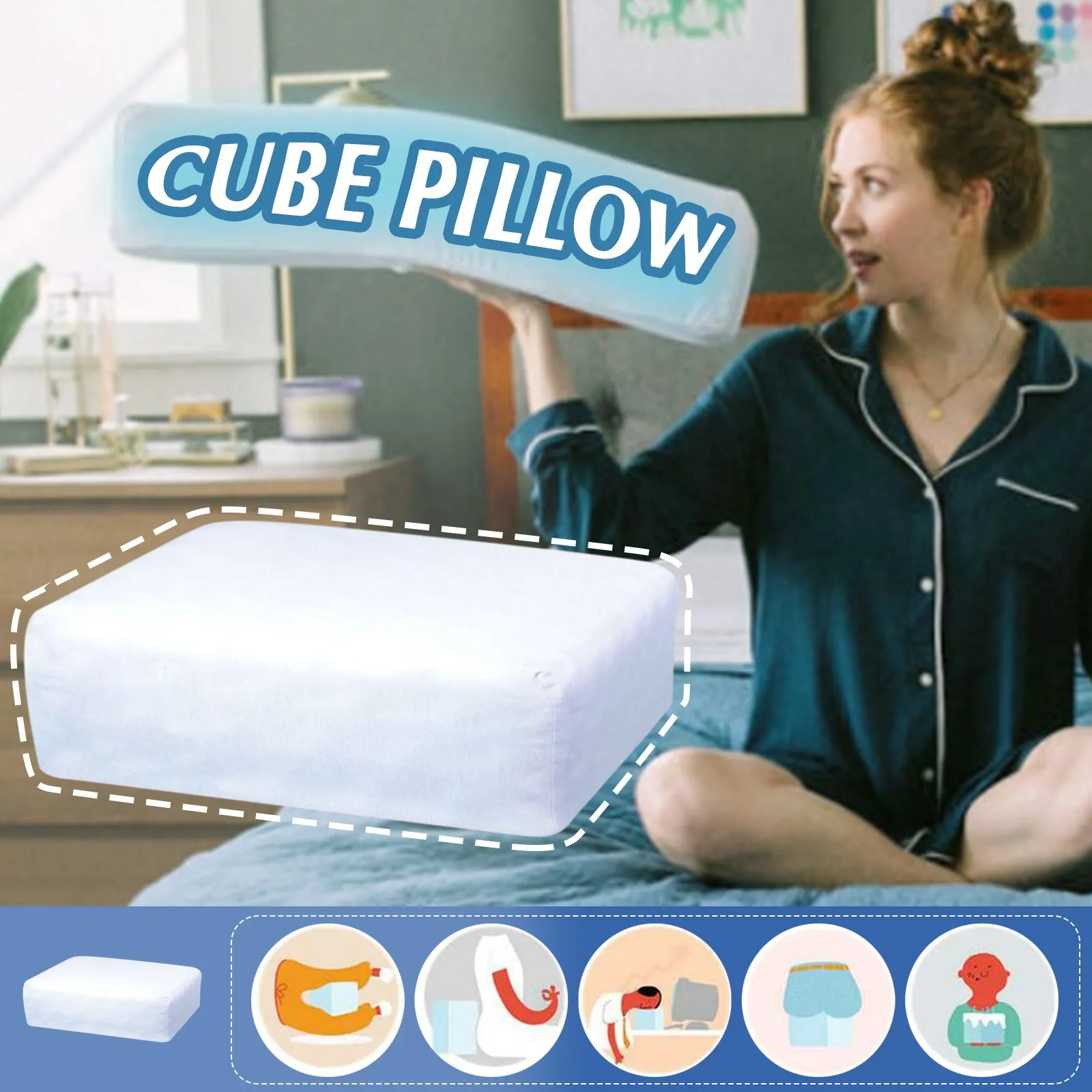 Pure Memory Foam Pillow, White Smooth Stretchy Cube Soft Pad Cushion,Neck Support Memory Foam ,  Soft Pad Cushion, Neck Support 2