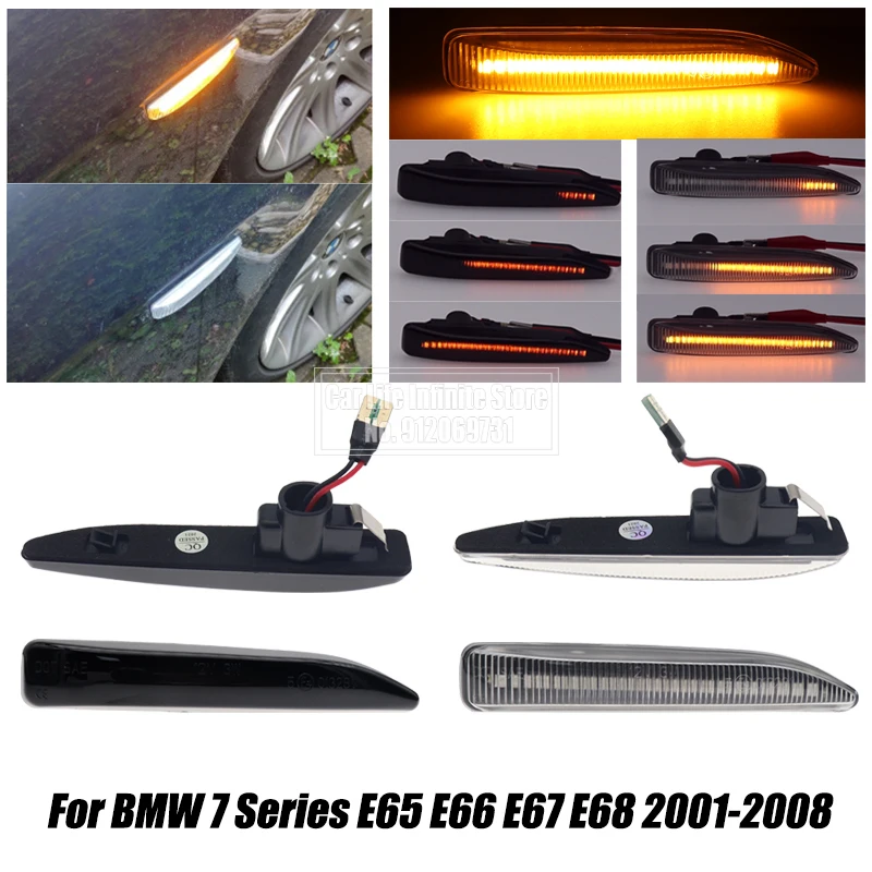 

Pair Side Marker Turn Signal Light LED Dynamic Flowing Sequential Indicator Lamp For BMW 7 Series E65 E66 E67 E68 2001-2008