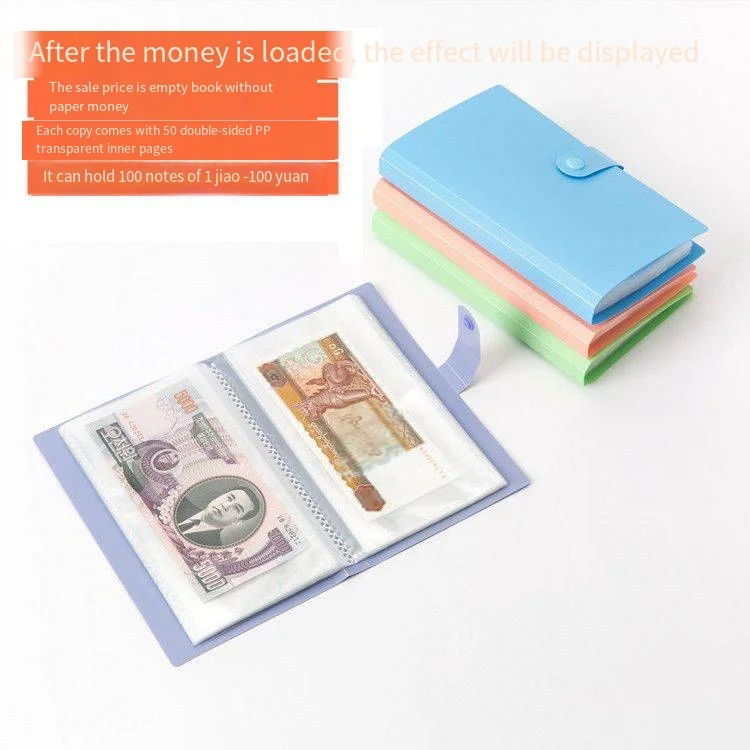 Coleção de papel moeda capa PU, Álbum de notas, folha solta, 50 folhas internas brancas, compacta e portátil, 50