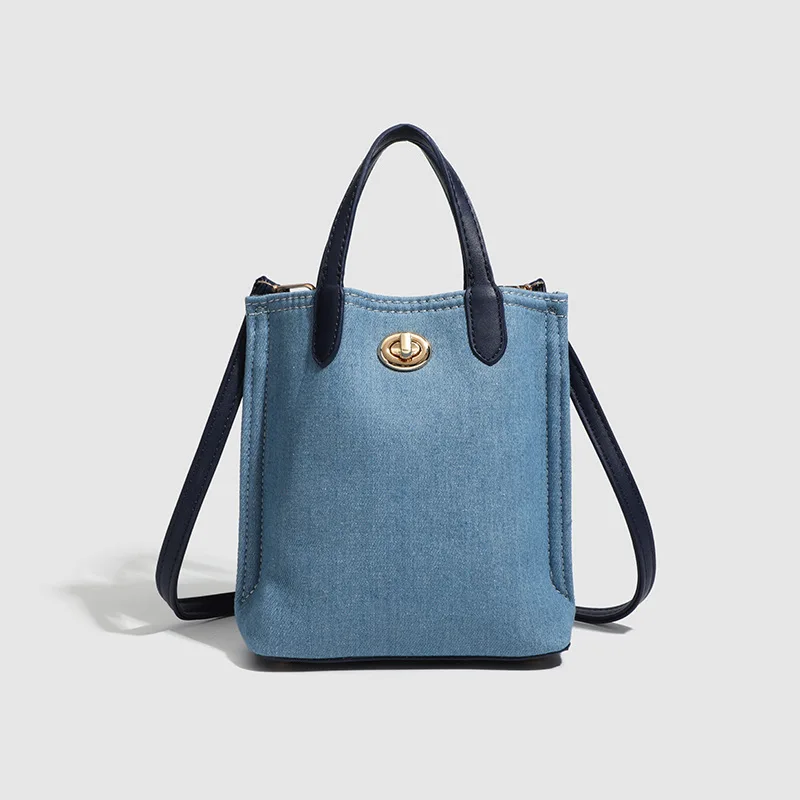 Spring And Summer New Mini Denim Bag Fashion Retro Handbag Denim Blue Crossbody Bag Korean Version Vegetable Basket Bag