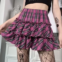 Pink Skirt Japanese College Style Youth Girl Plaid Skirt Female High Waist Slim Lolita Cosplay Y2k Skirt Goth Skirt - Image 3