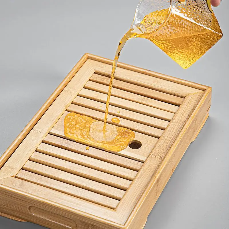 Bamboo Tray Wooden Japanese Tea Tray With Drain Nanzhu Kungfu Simple Household Gongfu Tea Set Board Rectangular