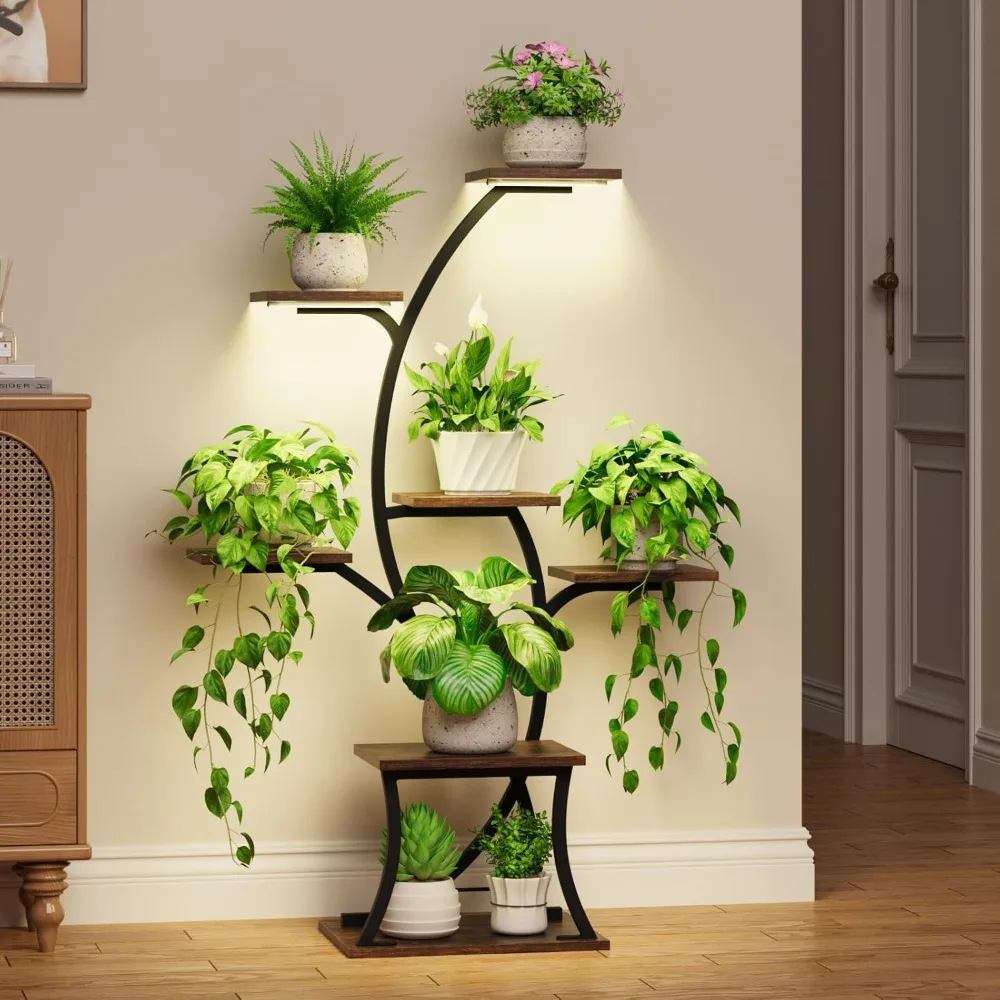 7 Tiered, 44" Corner, Metal, Curved Plant Holder Rack for Living Room, Patio, Balcony, Plant Shelves 6