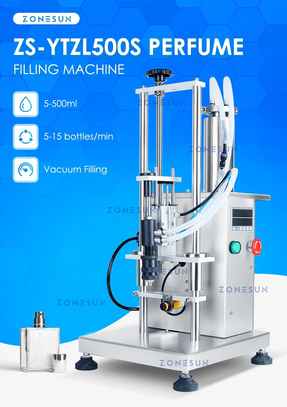 ZONESUN Цифровое управление Вакуумная машина для наполнения духов Бутылка Жидкий одеколон Аромат Аромат Флакон Напиток ZS-YTZL500S