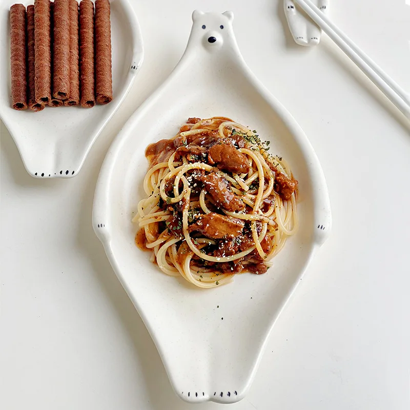 Korean Fashion Designer Plates White Cute Ceramic Flat Dishes Versatile Kitchen Pasta Tableware Salad Dinnerware Mini Saucer