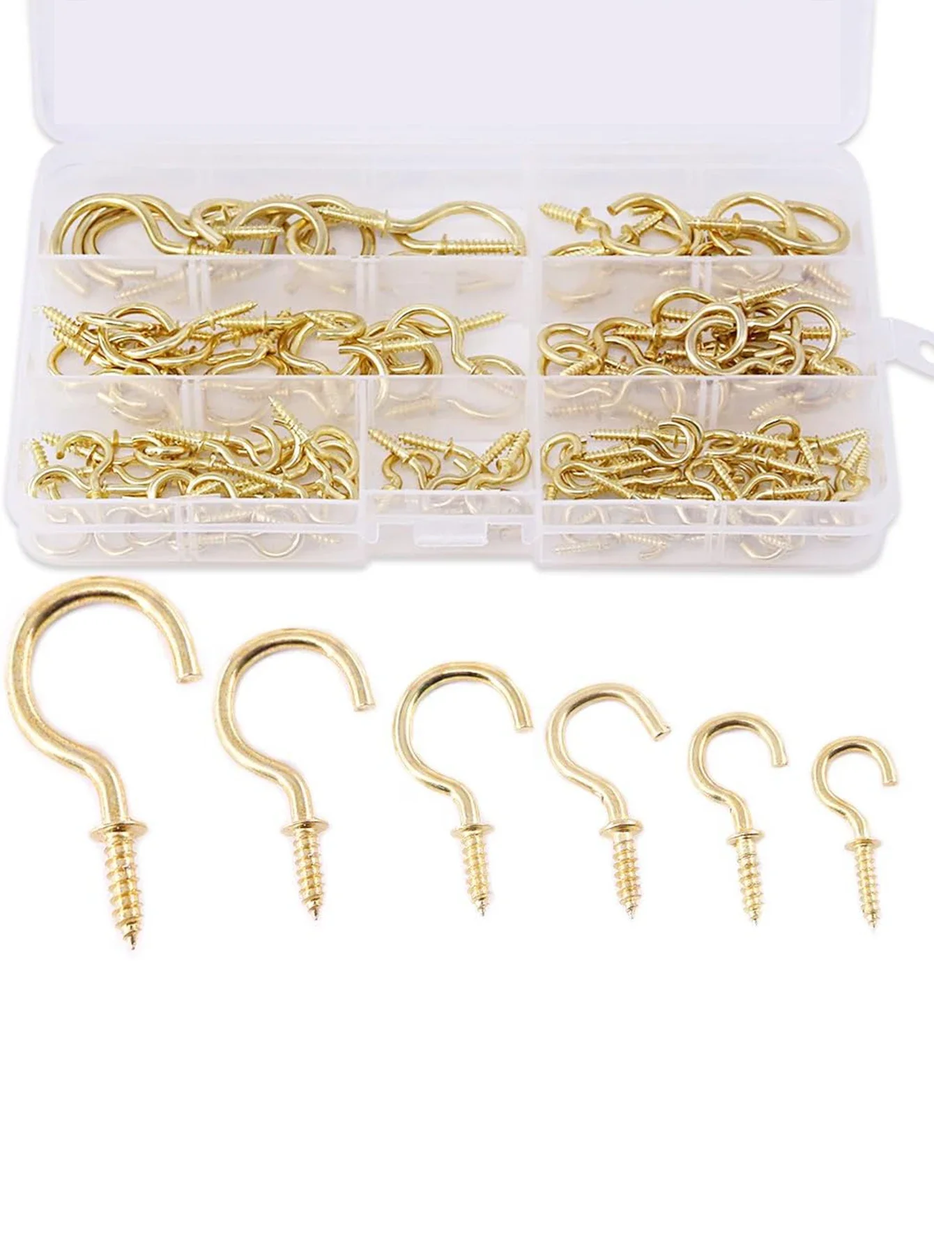 75pcs/set Screw Hooks for Flower Pots and Cup Kit Black Ceiling Hooks in 6 Sizes for Hanging Lights Indoor and Outdoor