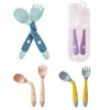 Baby Children Spoon Fork Set Soft Bendable Silicone Scoop Fork Kit Tableware Toddler Training Feeding Cutlery Utensil 1