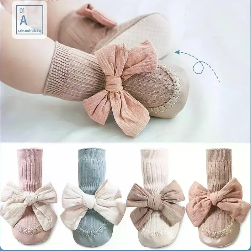 Baby Socks Autumn Winter Baby Girls Newborn Bowknot Anti-Slip Soft Cotton Floor Socks