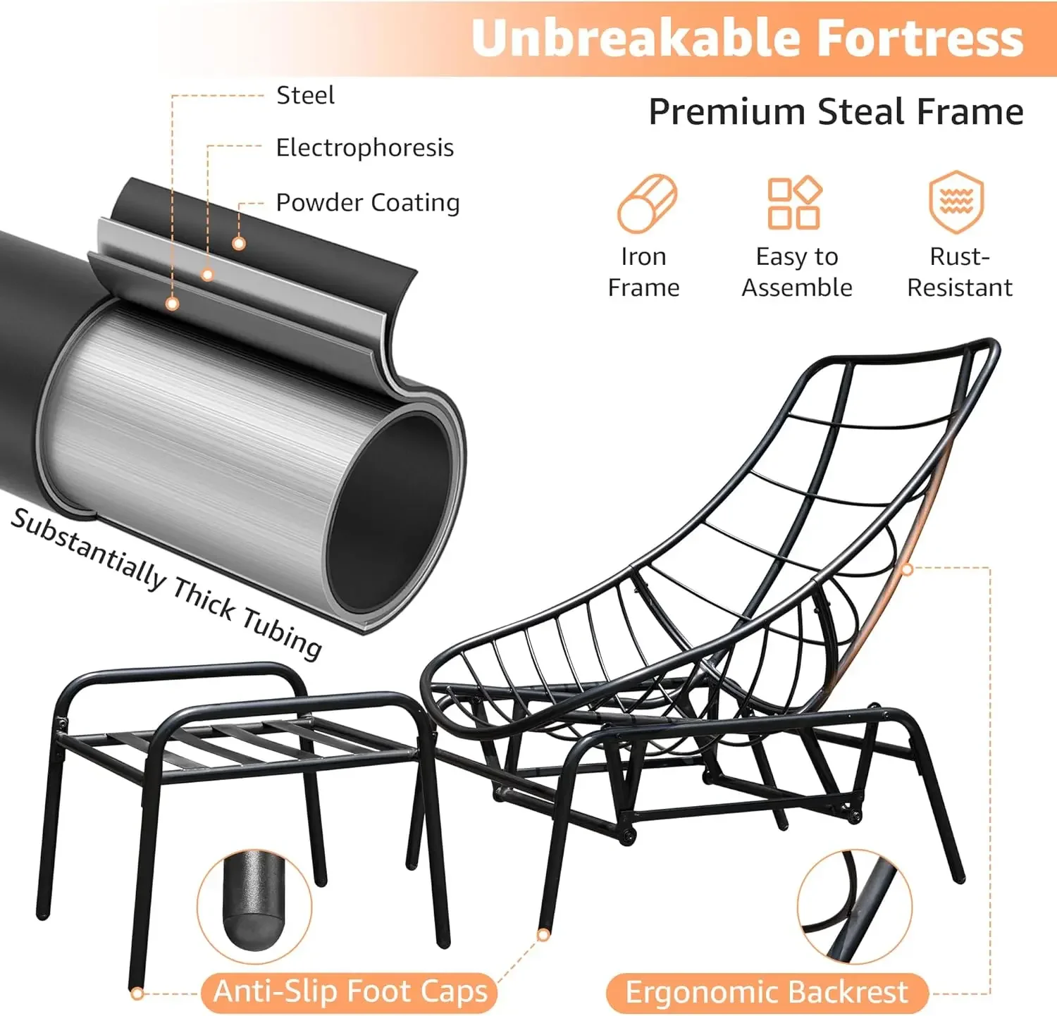 NEW-Lounge Chair Outdoor with Ottoman, 2-Piece Gentle Rocking Chaise Lounge Set, 4.7" Removable Cushion & Sturdy Frame