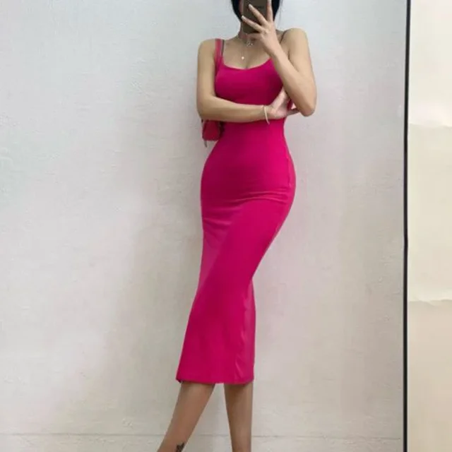 Sexy Black Bodycon Spaghetti Strap Dress Women Summer 2025 High Split Long Dresses Woman Low Collar Night Club Party Dress Mujer - Image 5