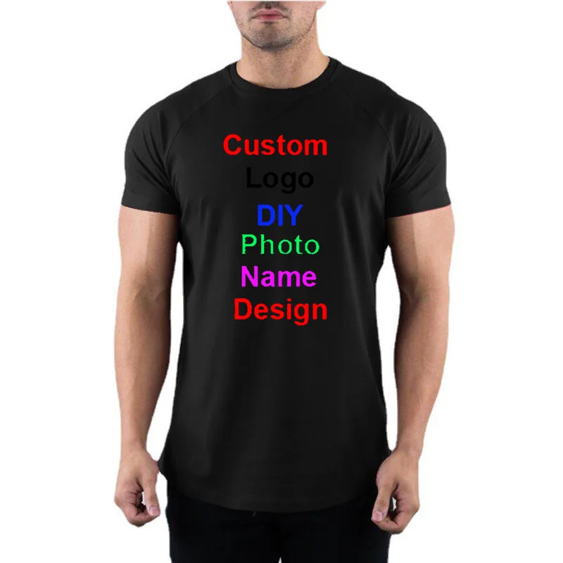 Maßge schneiderte DIY Marke Logo Baumwolle o Hals Kurzarm T-Shirt Herren Fitness Workout Bodybuilding Laufen T-Shirts Sommerkleid ung – Detail 3