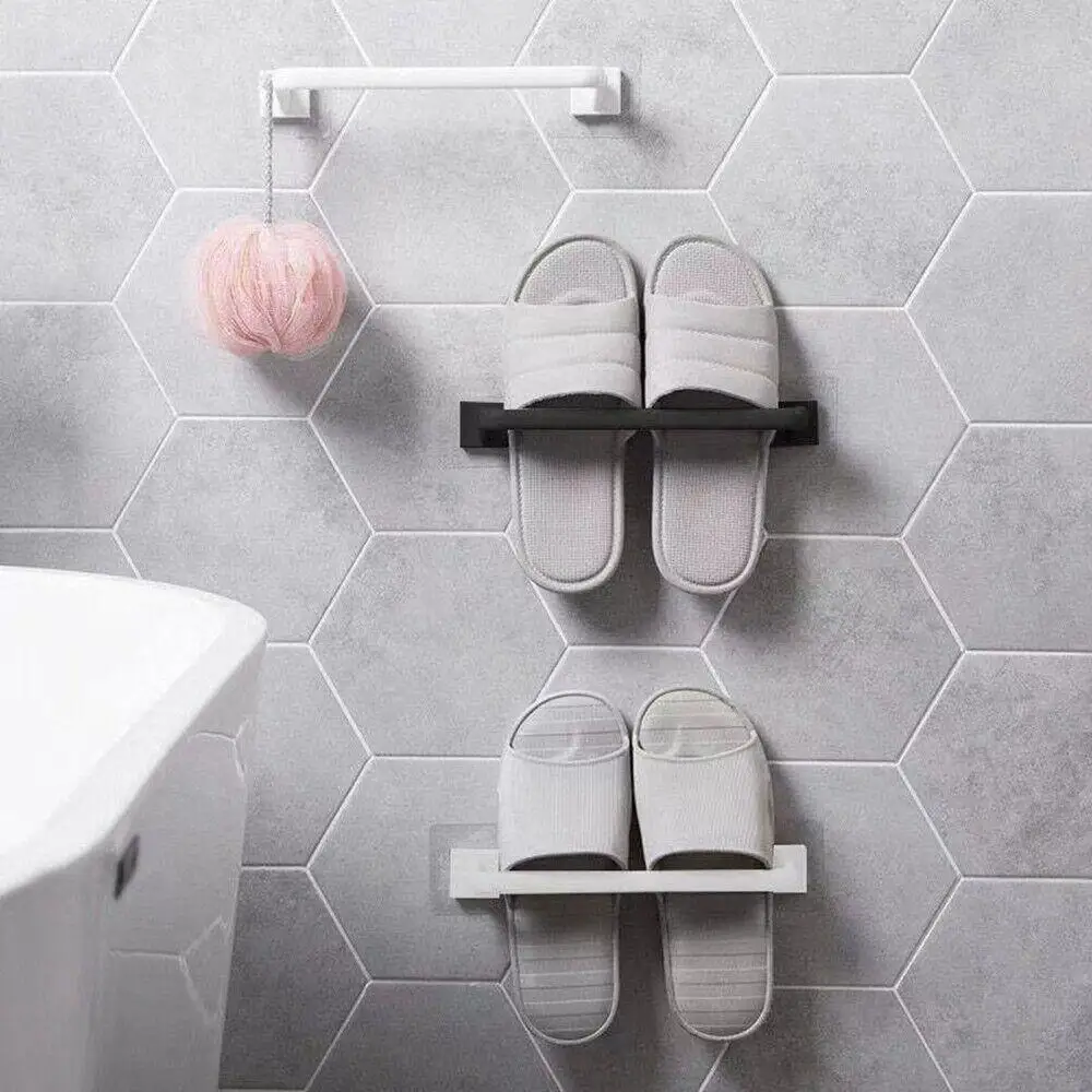 Self Adhesive Plastic Towel Rod 24.5/34cm Wall Mount Bathroom Kitchen Storage Shelf Shoe Rack Hanger Holder Household Gadget towel holder towel rack bathroom facilities