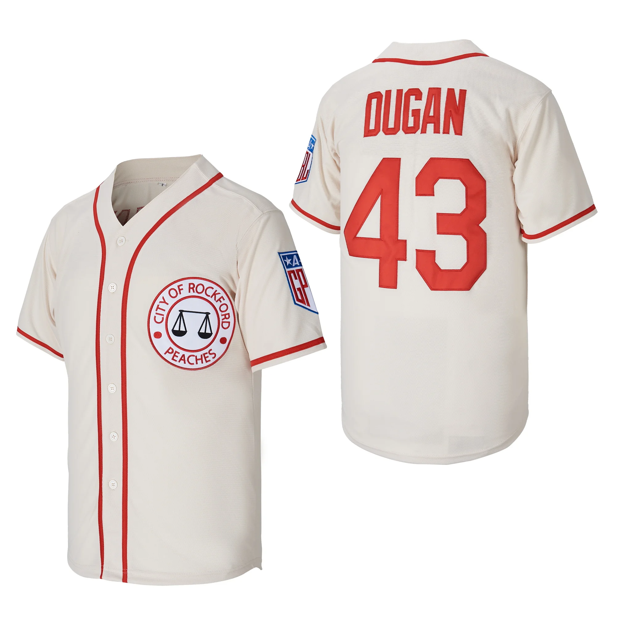 

#43 Jimmy Dugan City of Rockford Peaches A League of Their Own Movie Men's Baseball Jersey